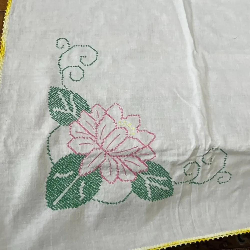 Handmade Table Cloth Criss Cross Stitch 51.5 x 52.5